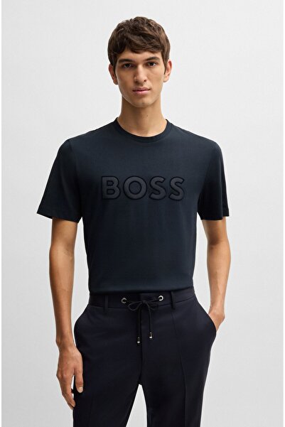 BOSS Erkek Pamuklu Marka Logolu Yuvarlak Yaka Lacivert T-Shirt