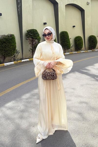 MELEK ARAZ Σετ Οργάντζα Μουέ με Λεπτομέρεια Βολάν Πρέμιουμ - Εκρού