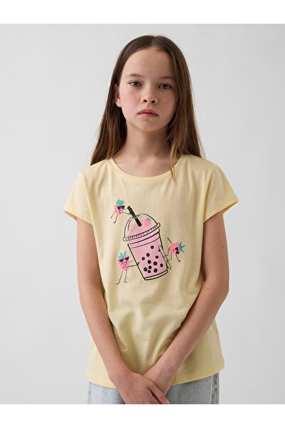 GAP Kız Çocuk Sarı Grafik Baskılı T-Shirt