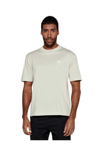 BOSS Erkek Rahat Kesim Monogram Logolu Yuvarlak Yaka Kısa Kollu Bej T-Shirt