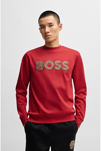 BOSS Erkek Normal Kesim Yuvarlak Yaka %100 Pamuklu Büyük Kabartmalı Uzun Koll...