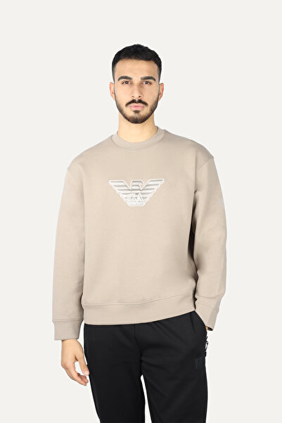 Emporio Armani Men's Round Neck Regular Fit Woven Fabric Printed Long Sleeve ...