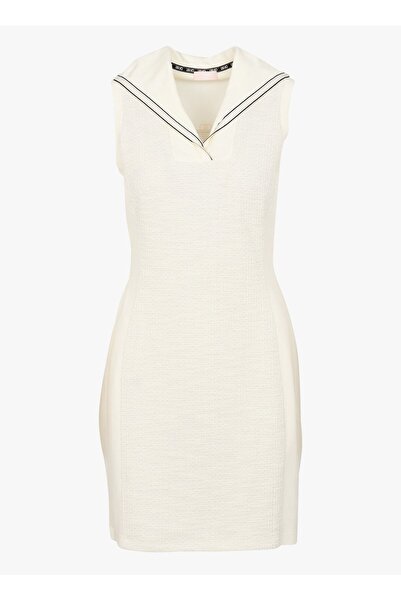 liu.jo Women's V-Neck Slim Fit Short White Dress with Logo Pattern on the Back