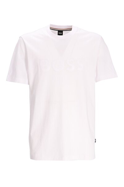BOSS Erkek Pamuklu Marka Logolu Yuvarlak Yaka Beyaz T-Shirt