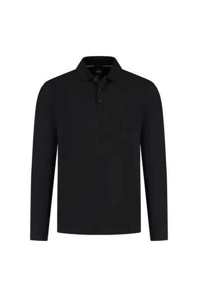 BOSS Erkek Regular Fit %100 Pamuklu Uzun Kollu Siyah Polo Yaka T-Shirt