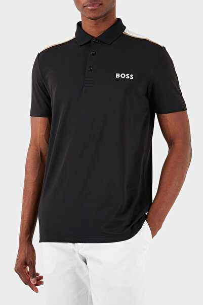 BOSS Erkek Dokuma Polo Yaka Kısa Kol Günlük Siyah Polo Yaka T-Shirt