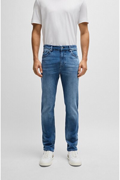 BOSS Erkek Bol Paça Rahat Kesim Cep Detaylı Lacivert Jeans