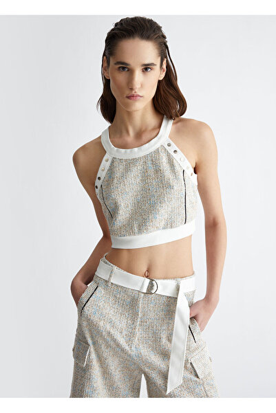 liu.jo Γυναικεία μπλούζα με λογότυπο, στρογγυλή λαιμόκοψη, εκρού χρώματος