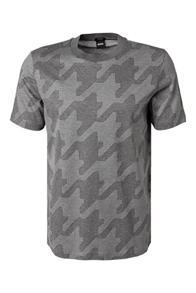 BOSS Erkek Desenli Marka Logolu Kısa Kol Gri T-Shirt