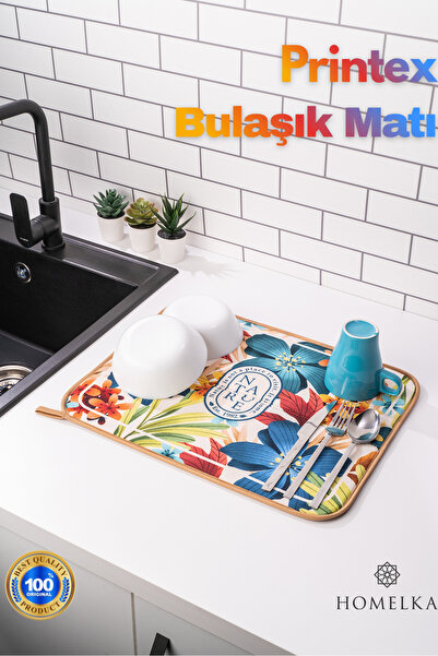 HOMELKA Printex Bulaşık Kurutma Matı Süper Emici Bulaşık Kurutma Örtüsü Natur...
