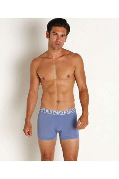 Emporio Armani Erkek Beli Lastikli Logolu Rahat Kesim Mavi Boxer
