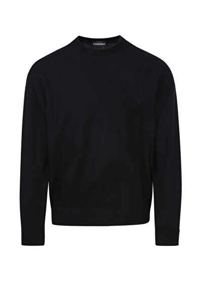 Emporio Armani Erkek Basic Uzun Kollu Logo Nakışlı Siyah Kazak