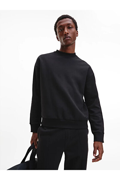 Calvin Klein سويت شيرت رجالي أسود مريح مصنوع من القطن بنسبة 100%