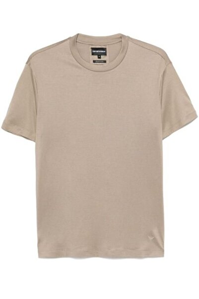 Emporio Armani Men's Cotton Jersey Fabric Brand Logo Beige T-Shirt