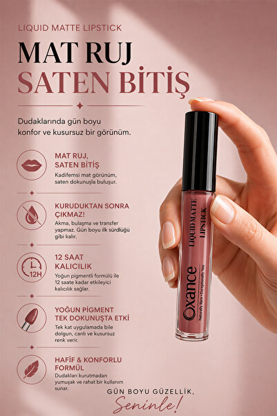 Oxance Liquid Matte Lipstick No:2 – Dusty Rose Mat Likit Ruj
