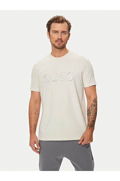 BOSS Erkek Marka Logolu Pamuklu Günlük Kullanım Ekru T-Shirt