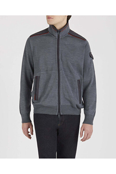 PAUL&SHARK Erkek Marka Logo Detaylı Regular Fit Uzun Kollu Gri Hırka