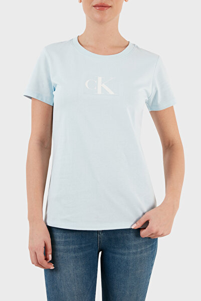 Calvin Klein Kadın Marka Logolu Pamuklu Günlük Kullanım Mavi T-Shirt