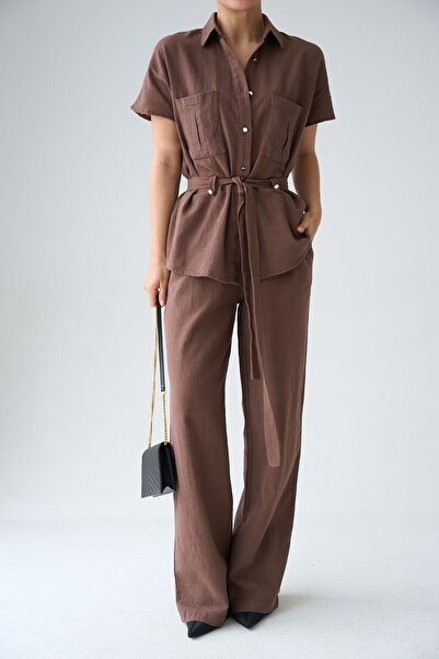 Hiccup QU STYLE Σετ δύο τεμαχίων με ζώνη, κανονική μέση και φαρδιά μπατζάκια