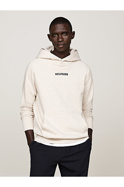 Tommy Hilfiger Men's Brand Logo Long Sleeve Comfortable Beige Sweatshirt