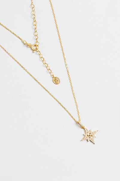 So CHIC... Kutup Yıldızı 18 Ayar Sarı Altın Kaplama 45 Cm Gümüş Minimal Kolye