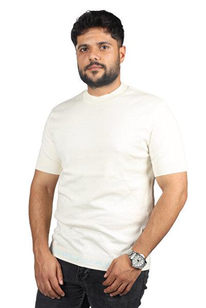 Emporio Armani Men's Slim Fit Short Sleeve Logo Crew Neck Beige T-Shirt
