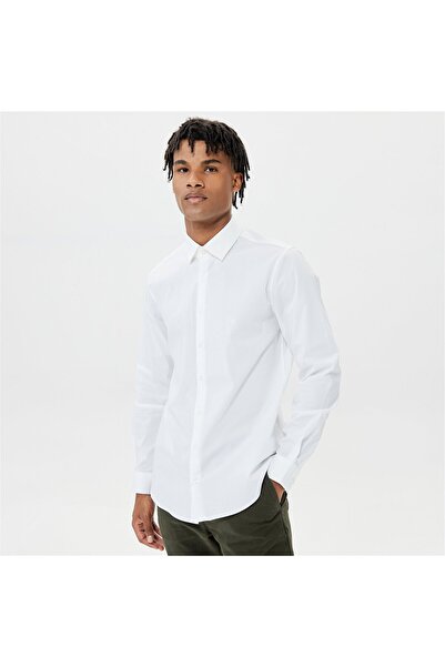 Calvin Klein Erkek Pamuklu Slim Fit İnce Düğme Kapamalı Beyaz Gömlek