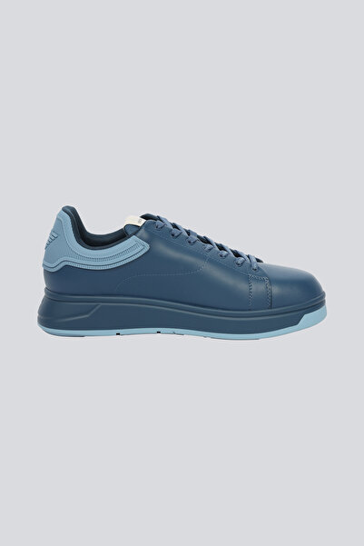 Emporio Armani Erkek %100 Deri Marka Logolu Mavi Sneaker