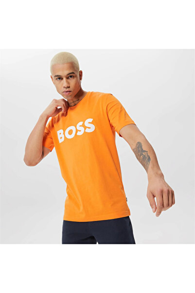 BOSS Erkek Marka Logolu Kısa Kol Yuvarlak Yaka Turuncu T-Shirt