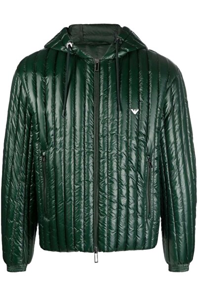 Emporio Armani Erkek Logolu Fermuarlı Koyu Yeşil Şişme Yeşil Mont 6R1B79 1NKZ...