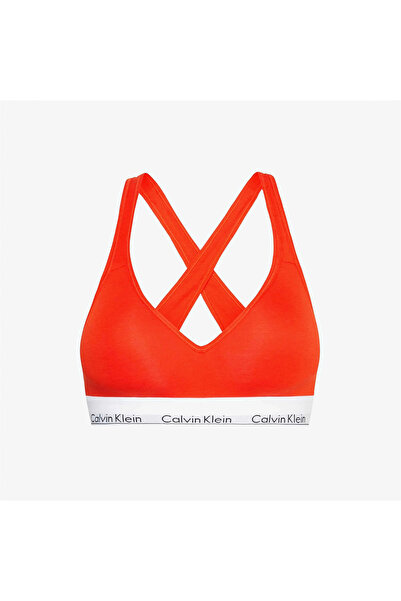 Calvin Klein Kadın Marka Logolu Askılı Spor Giyim Günlük Turuncu Spor Sütyen