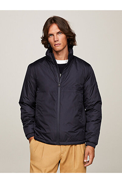 Tommy Hilfiger Men's Brand Logo Detailed Regular Fit Long Sleeve Navy Blue Coat