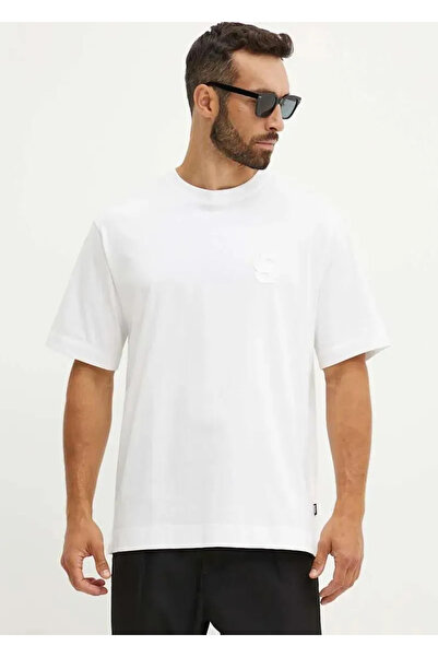 BOSS Erkek Marka Logo Detaylı Bisiklet Yaka Regular Fit Beyaz T-Shirt