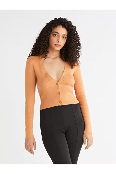 Calvin Klein Kadın Pamuklu V Yaka Regular Fit Kahverengi Hırka