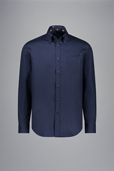 PAUL&SHARK Men's Cotton Regular Cut Comfortable Navy Blue Shirt