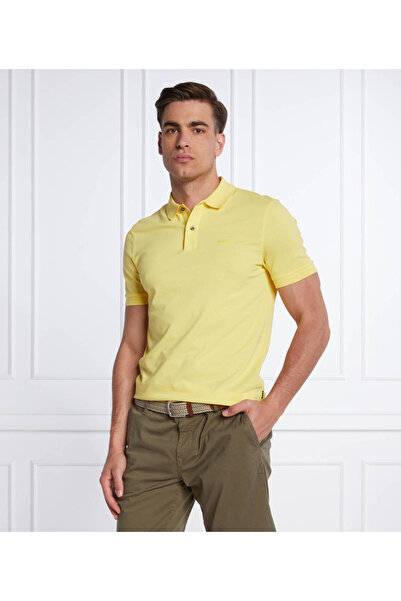 BOSS Erkek Pamuklu Polo Yakalı Düğme Kapamalı Kısa Kollu Sarı Polo Yaka T-Shirt