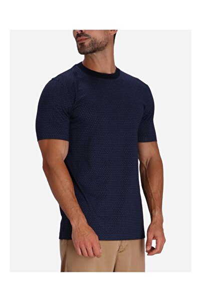 BOSS Erkek Desenli Bisiklet Yaka Kısa Kol Lacivert T-Shirt