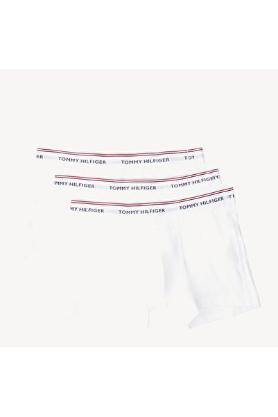 Tommy Hilfiger Erkek Beli Lastikli Kısa Boy Logolu Dokuma Kumaş Beyaz Boxer