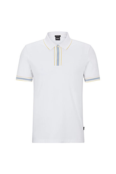 BOSS Erkek Logolu Basic Regular Fit Kısa Kollu Beyaz Polo Yaka T-Shirt