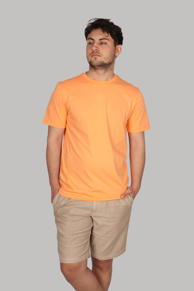 BOSS Erkek regular fit Kısa Kollu Düz Bisiklet Yaka Turuncu T-Shirt