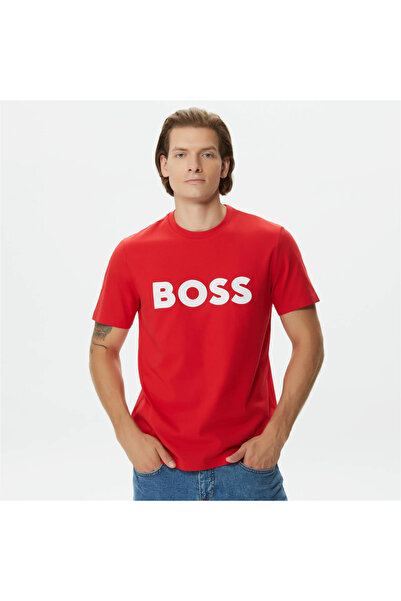 BOSS Erkek Marka Logolu Kısa Kol Yuvarlak Yaka Kırmızı T-Shirt