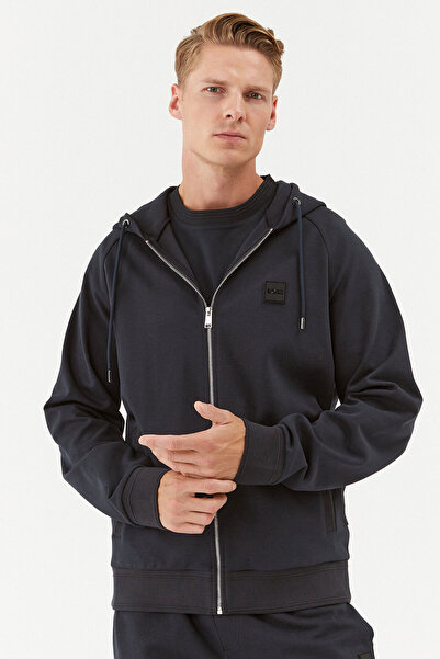BOSS Erkek Marka Logolu Uzun Kollu Cepli Fermuar Kapamalı Lacivert Sweatshirt