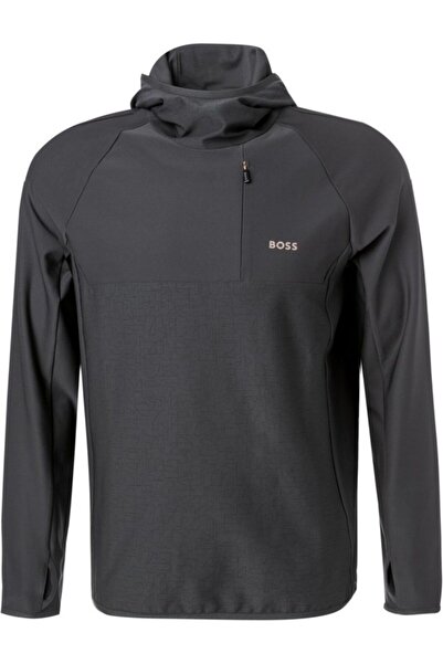 BOSS Erkek Uzun Kollu Fermuarlı Marka Logolu Gri Sweatshirt