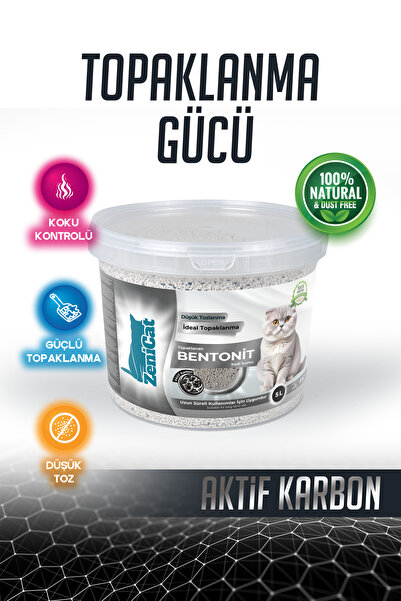 ZeniCat Aktif Karbonlu Bentonit Kedi Kumu 5 Lt – İnce Taneli, Güçlü Topaklana...