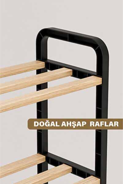 Çavdar Group Three 4 Katlı Ahşap Ayakkabılık 40 Cm Ahşap Çubuklu 4 Bölmeli Eko Raf Ünitesi Düzenleyici
