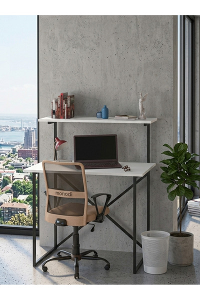 GUİMO Üst Raflı Metal Ayaklı Çalışma Masası – 90 cm x 45 cm Çalışma Masası