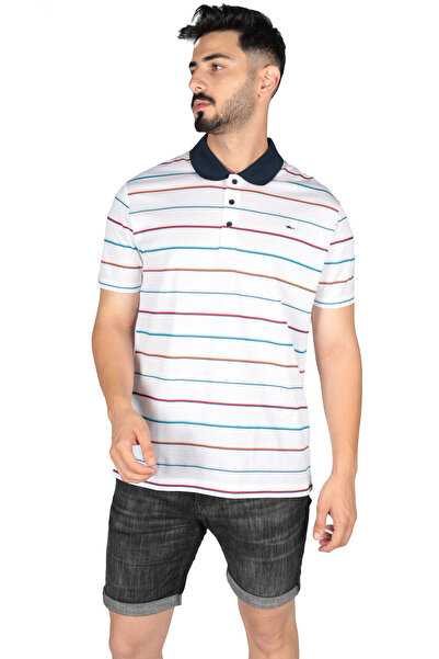 PAUL&SHARK Tricou alb cu guler polo, cu mânecă scurtă, cu dungi, croială norm...