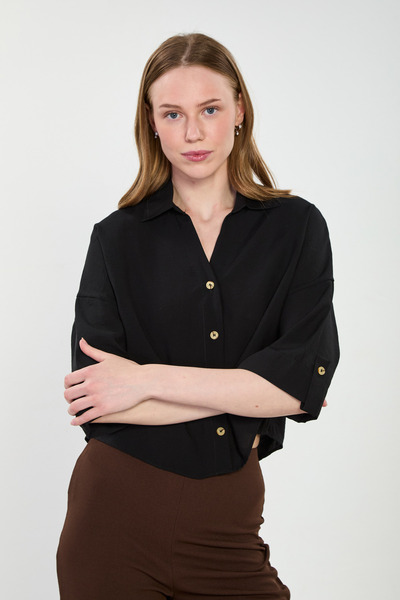 BARRELS AND OIL Γυναικείο κοντό πουκάμισο με φαρδιά μανίκια και λαιμόκοψη V -...