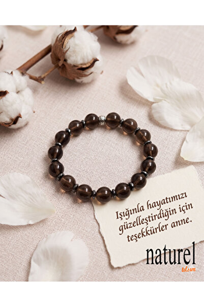 Naturel Tılsım سوار من الحجر الطبيعي الأصلي من الكوارتز الدخاني مقاس 10 ملم
