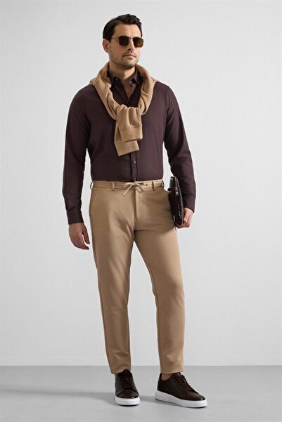 SÜVARİ Bej Slim Düz Gabardin Bağcıklı Su Geçirmez Jogger Pantolon